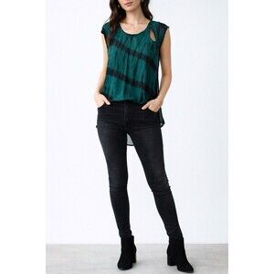 Rock & Republic Sleeveless Tie Dye Blouse Green Black Sheer Overlay XL NWT